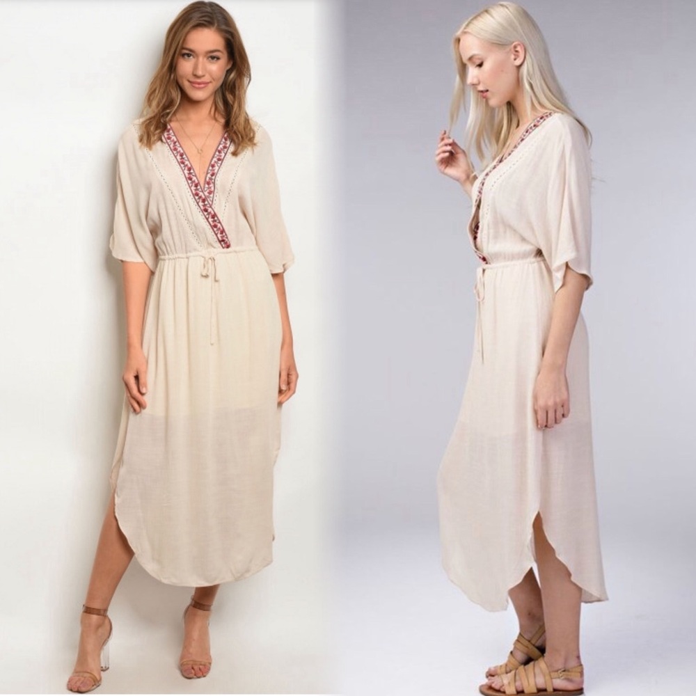 Boho embroidered peasant midi dress - Picture 3 of 8